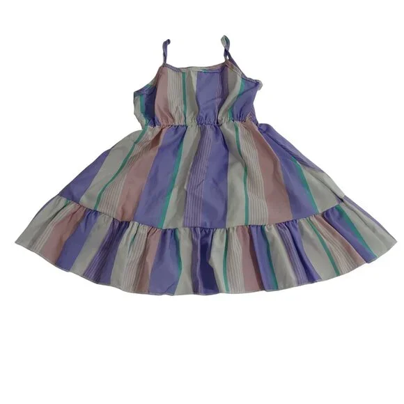 Shein Striped Pastel Sleeveless Ruffle Hem Dress Girls Size 4 Years Purple Pink - Picture 2 of 7